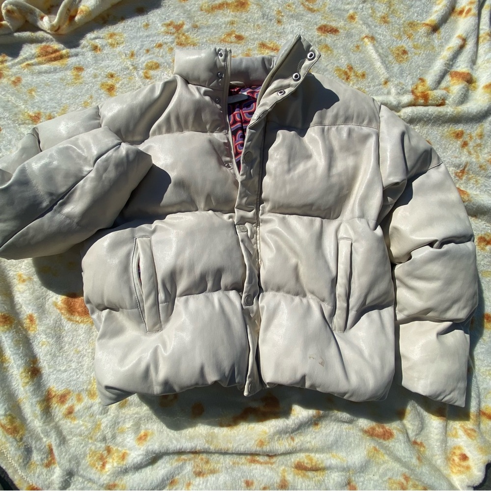 MOTHER The Drop Pillow Talk Puffer Coat Egret Cream White Jacket Small S